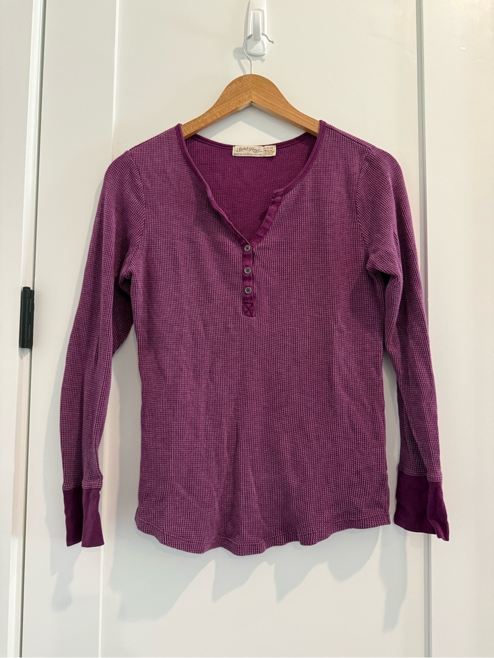 Faded Glory Purple Waffle Henley Long Sleeve Top